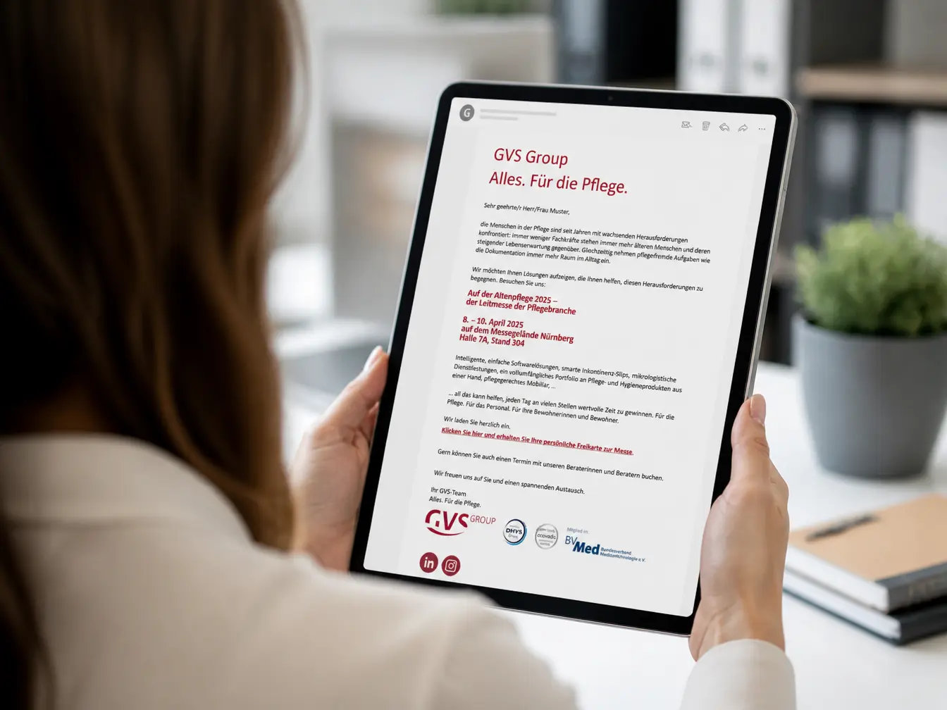 E-Mail Einladung der GVS Group zur Altenpflege-Messe 2025