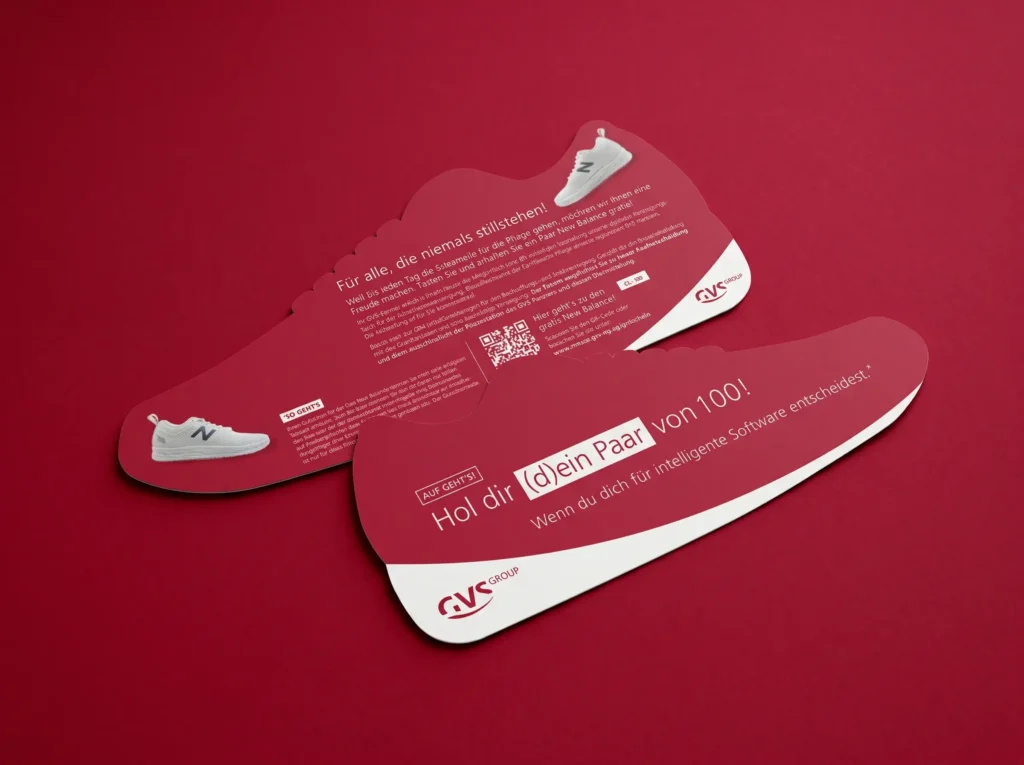 Messeflyer im Sportschuhformat der GVS Group zur Altenpflege 2025